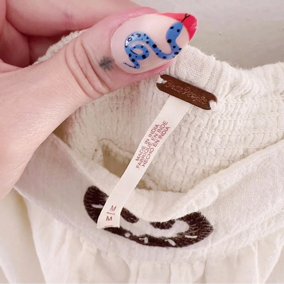 Free People Kai Embroidered Pants Balloon Palm Tree High Waisted Ivory Brown - Picture 4 of 8